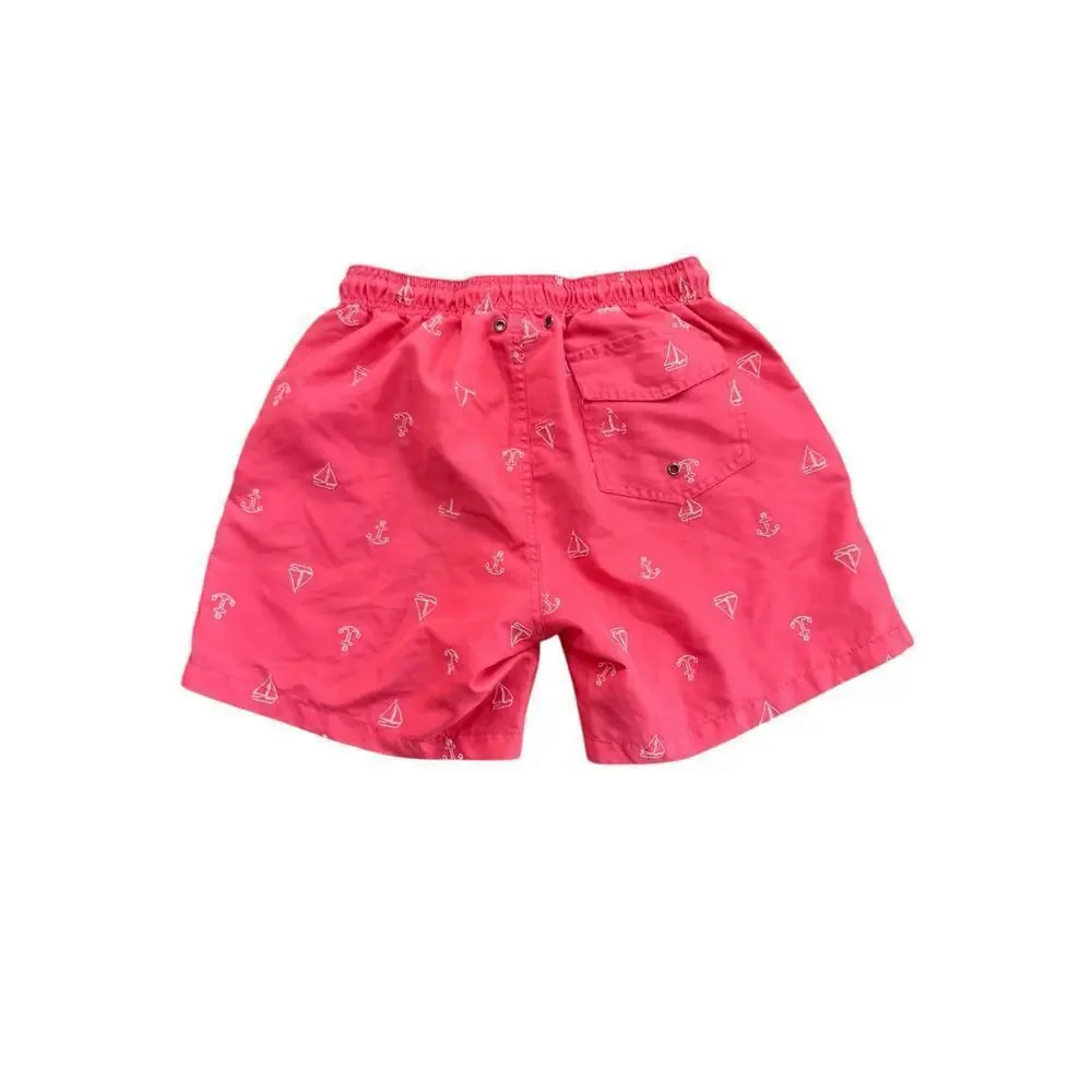 Trunks Surf & Swim Red Beach Embroidered Elastic Waist Drawstring Shorts Size S